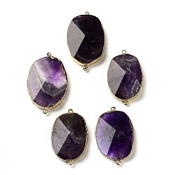 Amethyst Amethyst Beads Links Connectors, with Golden Tone Brass Findings, Rectangle, 49.2~50.5x28.2~30.5x8.5~9.2mm, Hole: 2mm