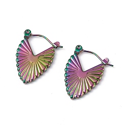 Rainbow Color Ion Plating(IP) 304 Stainless Steel Teardrop Thick Hoop Earrings for Women, Rainbow Color, 21.5x14x2mm, Pin: 0.6mm