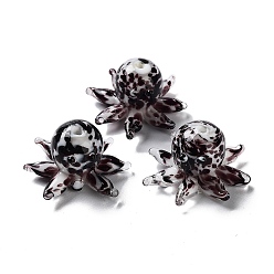 Black Handmade Lampwork Beads, with Enamel, Octopus, Black, 13.5~15x20.5~24.5x21.5~24.5mm, Hole: 1.6~2mm