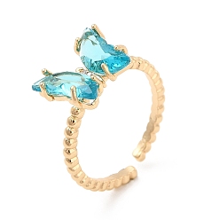 Aquamarine K9 Glass Butterfly Open Cuff Ring, Light Gold Brass Jewelry for Women, Aquamarine, US Size 5 1/2(16.1mm)