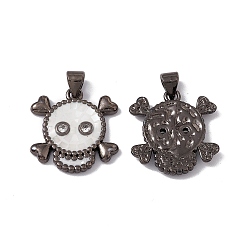 White Halloween Natural Shell Pendants, Skull Charms, Dyed, with Rack Plating Gunmetal Tone Brass Findings, Long-Lasting Plated, White, 19.5x18.5x3mm, Hole: 4x3.5mm