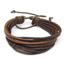 3 strips of leather and 5 strands of coffee-colored thread Мужской кожаный браслет – стильно, персонализированный, модный, ручной работы, подарок на день рождения, плетеная веревка.