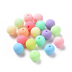 Mixed Color Rubberized Style Acrylic Beads, Round, Mixed Color, 12x11mm, Hole: 2mm, 515pcs/500g