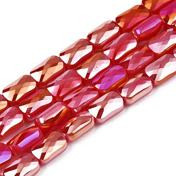 Красный Гальванизировать непрозрачные сплошной цвет стеклянные бусы пряди, с покрытием AB цвета, граненые, прямоугольные, красные, 7x4x3 мм, отверстие : 1 мм, около 79~80 шт / нитка, 20.47 дюйм (52 см)