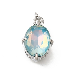 Платина Латунь стекло амулеты, овальные амулеты, с петлей для прыжковых колец, без свинца и без кадмия, стойки покрытие, прочное покрытие, граненые, платина, 14x10x7.5 мм, отверстие : 2 мм