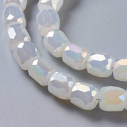 White Imitation Jade Glass Beads, Faceted Barrel, White, 10x10mm, Hole: 1mm