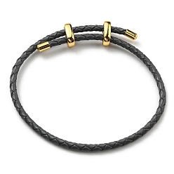 Gray Leather Braided Cord Bracelets, Adjustable Bracelet, Gray, Inner Diameter: 5/8~2-7/8 inch(1.5~7.3cm)