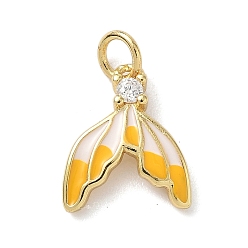 Золотистый Подвески-рыбий хвост из латуни и эмали, с прозрачным кубическим цирконием и прыжковыми кольцами, стойки покрытие, без кадмия и без свинца, долговечный, реальный 18 k позолоченный, золотые, 14x11.5x3 мм, отверстие : 3.5 мм