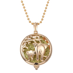 Elephant Golden Alloy Magnetic Locket Necklaces, Aromatherapy Cotton Sheet Inside Perfume Bottle Necklaces, Elephant, 31.50 inch(80cm)
