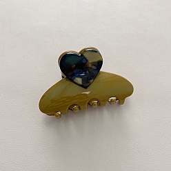 Olive Heart Cellulose Acetate(Resin) Claw Hair Clips, for Women Girls, Olive, 58x35mm