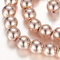 Rose Gold Plated Electroplate Non-magnetic Synthetic Hematite Beads Strands, Round, Rose Gold Plated, 8mm, Hole: 0.5mm, about 51~52pcs/strand, 15.94 inch