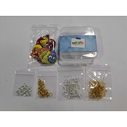 Mixed Color NBEADS DIY Iron Dangle Earring Making Kits, with Teardrop with Pattern Iron Pendants, Jump Rings and Earring Hooks, Mixed Color, 152pcs/box