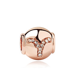 Aries Rose Gold Plated Alloy European Beads, with Crystal Rhinestone, Large Hole Beads, Rondelle with Twelve Constellations, Aries, 11x11mm