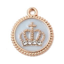 Светло-Синий Подвески из эмали и сплава, со стразами, плоско-круглые, голубой, 19.5x16.5x2 мм, отверстие : 1.8 мм