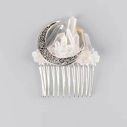 Платина Лунные гребни из натурального необработанного кварцевого кристалла. с выводами из сплава, аксессуары для волос для женщин и девочек, платина, 80x40 мм