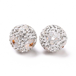 Crystal Polymer Clay Rhinestone Beads, Pave Disco Ball Beads, Round with Flower, Crystal, 16mm, Hole: 1.6~1.8mm