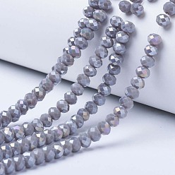 Dark Gray Electroplate Glass Beads Strands, Opaque Solid Color, AB Color Plated, Faceted, Rondelle, Dark Gray, 10x8mm, Hole: 1mm, about 65~66pcs/strand, 20.8~21.2 inch(53~54cm)