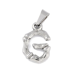 Letter G Non-Tarnish 304 Stainless Steel Pendants, Bamboo Style, Stainless Steel Color, Letter.G, 19x14x3.5mm, Hole: 3x7mm