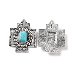 Antique Silver Alloy Pendants, with Synthetic Turquoise, Cross Charms, Antique Silver, 47x35x7mm, Hole: 3.5x4mm