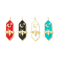 Mixed Color Rack Plating Brass Micro Pave Clear Cubic Zirconia Pendants,  with Enamel, Long-Lasting Plated, Cadmium Free & Lead Free, Real 18K Gold Plated, Bullet, Mixed Color, 29x11.5x3mm, Hole: 1.6mm