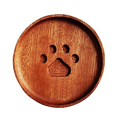 Chocolate Sandalwood Cup Mats, Round Coaster with Tray & Carved Bear Paw Print, Chocolate, 100x15mm