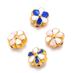 Mixed Color Alloy Enamel Beads, Long-Lasting Plated, Flower, Real 18K Gold Plated, Mixed Color, 8x7.5x5mm, Hole: 1.2mm