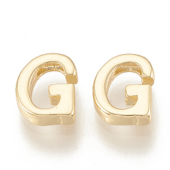 Letter G Brass Charms, Nickel Free, Real 18K Gold Plated, Letter.G, 7~8.5x4~7.5x2mm, Hole: 1mm