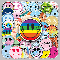 Mixed Color 50Pcs Smiling Face Pvc Graffiti stickers for DIY Decorating Luggage, Guitar, Notebook, Mixed Color, 55~85mm