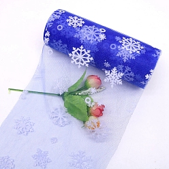 Dark Blue 10 Yards Christmas Polyester Deco Mesh Ribbon, Printed Snowflake Tulle Fabric, for Bowknot Making, Dark Blue, 150mm