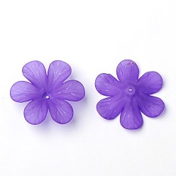 Blue Violet Transparent Acrylic Beads, Frosted, Flower Bead Caps, Blue Violet, 30x8mm, Hole: 1.5~2mm, about 314pcs/500g