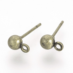 Antique Bronze Iron Ball Stud Earring Findings, with Loop, Antique Bronze, 6.5x4mm, Hole: 1mm, Pin: 0.8mm