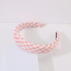 pink Sweet and Stylish Wide-brim Headband with Plaid Pattern - Spring/Summer Hair Accessory.
