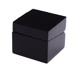 Negro Caja de madera barniz para hornear, cubierta de filp, con alfombra de espuma, plaza, para empaque de anillo, negro, 6x6x5.2 cm