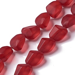 Brique Rouge Brins de perles de verre dépoli transparentes, nuggets, firebrick, 15x12x9.5mm, Trou: 1mm, Environ 40 pcs/chapelet, 23.62'' (60 cm)