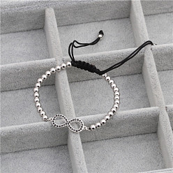 silver Adjustable Ethnic Style Handmade Bracelet for Men with Infinite Weaving Pattern