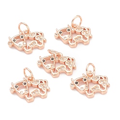Розовое Золото Латунные прозрачные кубические циркониевые подвески, долговечный, с целью перехода в кольце, корова, розовое золото , 10x13.5x2.5 мм, отверстие : 3.5 мм
