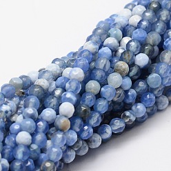 Cornflower Blue Faceted Natural Agate Round Beads Strands, Dyed, Cornflower Blue, 4mm, Hole: 1mm, about 92pcs/strand, 15.3 inch