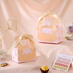 PeachPuff Foldable Paper Candy Handle Boxes, Rectangle Wedding Gift Box for Candy Storage, with Hot Stamping Word Ribbon, PeachPuff, 7.5x8x11.5cm