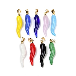 Mixed Color Handmade Lampwork with Brass Pendants, Horn of Plenty Charms, Mixed Color, 26.5x6.5x6.5mm, Hole: 5x3.5mm