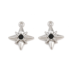 Jet Alloy with Rhinestone Pendants, Star Charms, Rack Plating, Platinum, Jet, 17.5x15x3.5mm, Hole: 1.2mm