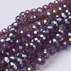 Purple Electroplate Glass Beads Strands, AB Color Plated, Faceted, Rondelle, Purple, 10x7mm, Hole: 1.4mm, about 65~67pcs/strand