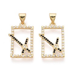 Золотой Латунные микро проложить кубического циркония подвески, прямоугольник амулеты, золотые, 21x13.5x2.5 мм, отверстие : 5x3.5 мм