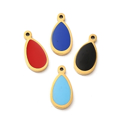 Mixed Color 304 Stainless Steel Enamel Charms, Teardrop Charm, Golden, Mixed Color, 13x6.5x1.4mm, Hole: 1mm