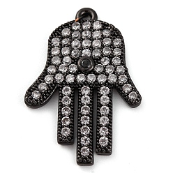 Черный Стойка металлическая латунная микропрофилированная кубическая циркония подвески, без кадмия и без свинца, долговечный, хамса рука, чёрные, 26x17.5x2.5 мм, отверстие : 1.2 мм