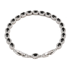 Черный Теннисные браслеты из платиновой латуни с микропаве из кубических цирконий, браслеты для женщин, овальные, с группы часы застежками, долговечный, чёрные, 8-5/8 дюйм (22 см), 6 мм