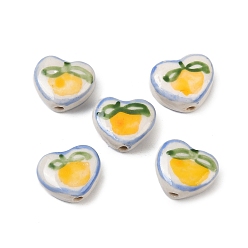 Золотистый Фарфоровые бусины ручной работы, сердце, золотые, 12~12.5x14~15x6.5~7 мм, отверстие : 1.8 мм