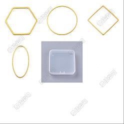 Doré  40 pièces 4 anneaux de liaison géométriques en laiton, hexagone ovale losange plat anneau, formes mixtes, or, 22.5~40x20~30x1mm, diamètre intérieur: 20~38x17.5~28.5 mm, 10 pcs / style