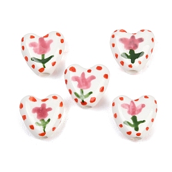 Цветок Фарфоровые бусины ручной работы, сердце, пастельный фарфор, цветок, 14x14.5~15x6.5~7 мм, отверстие : 3 мм
