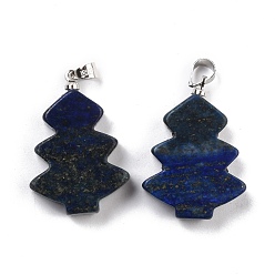 Lapis Lazuli Natural Lapis Lazuli Pendants, with Platinum Tone Brass Findings, Tree, 26~27x18.5~19x5.5mm, Hole: 5x4mm