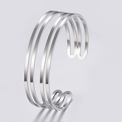 Stainless Steel Color Hollow 304 Stainless Steel Wide Band Cuff Bangles, Stainless Steel Color, 2-1/8 inchx2-3/8 inch(54x60mm)
